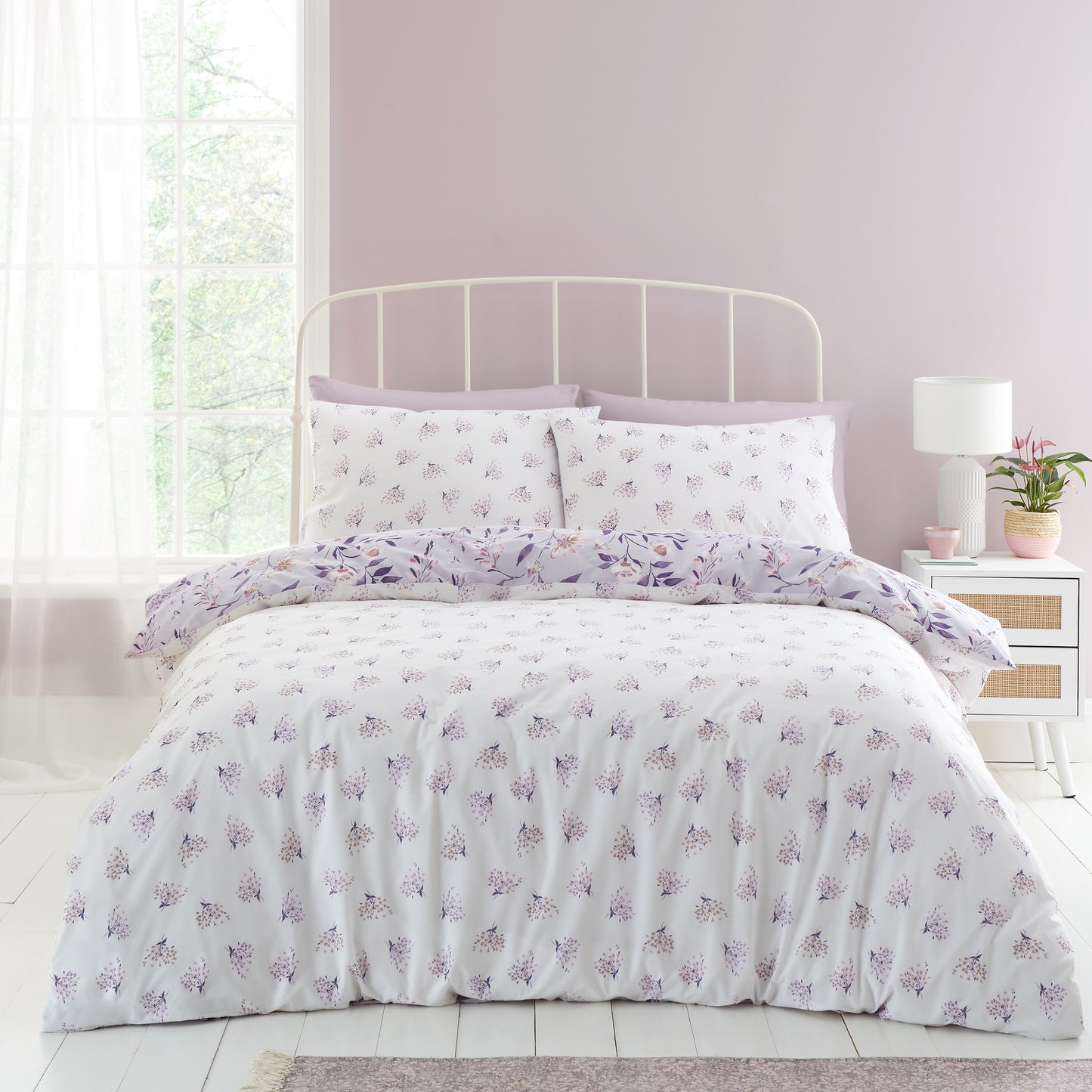 Isadora Floral Reversible Lilac Duvet Cover Set by Catherine Lansfield