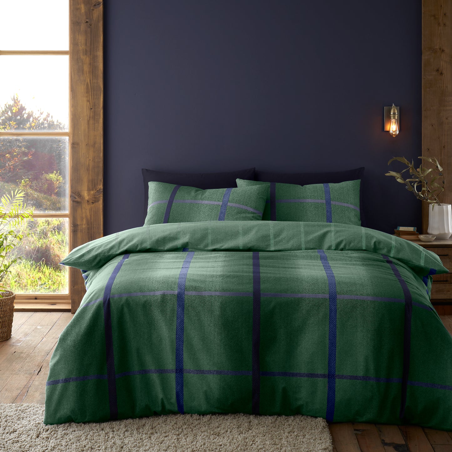 Brushed Melrose Tweed Check Green Duvet Cover Set by Catherine Lansfield