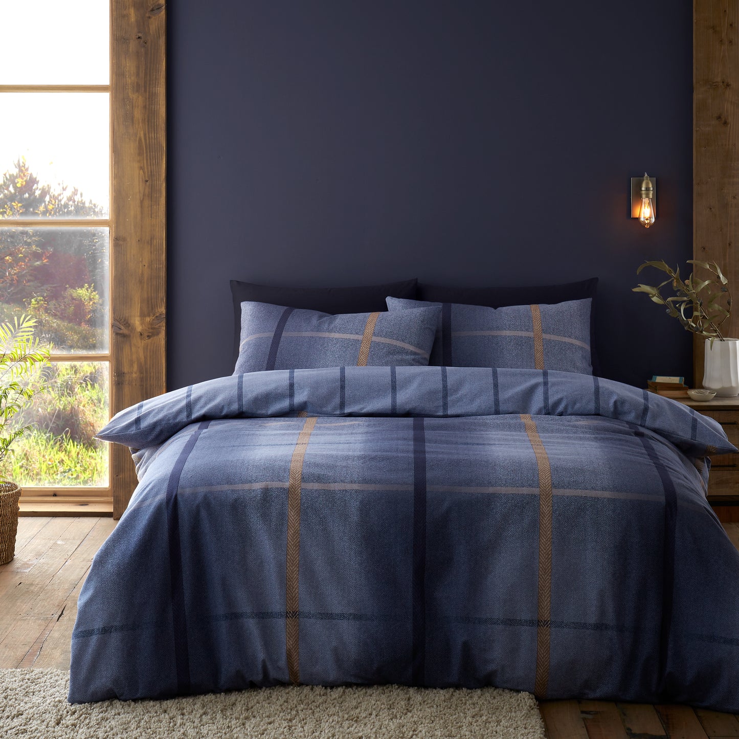 Brushed Melrose Tweed Check Blue Duvet Cover Set by Catherine Lansfield