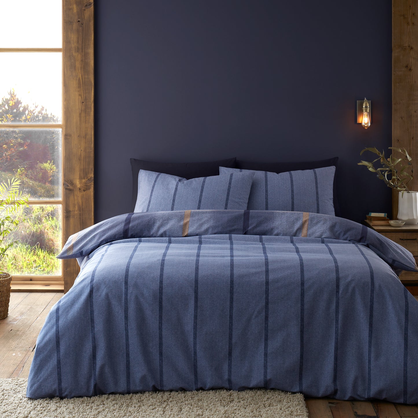 Brushed Melrose Tweed Check Blue Duvet Cover Set by Catherine Lansfield