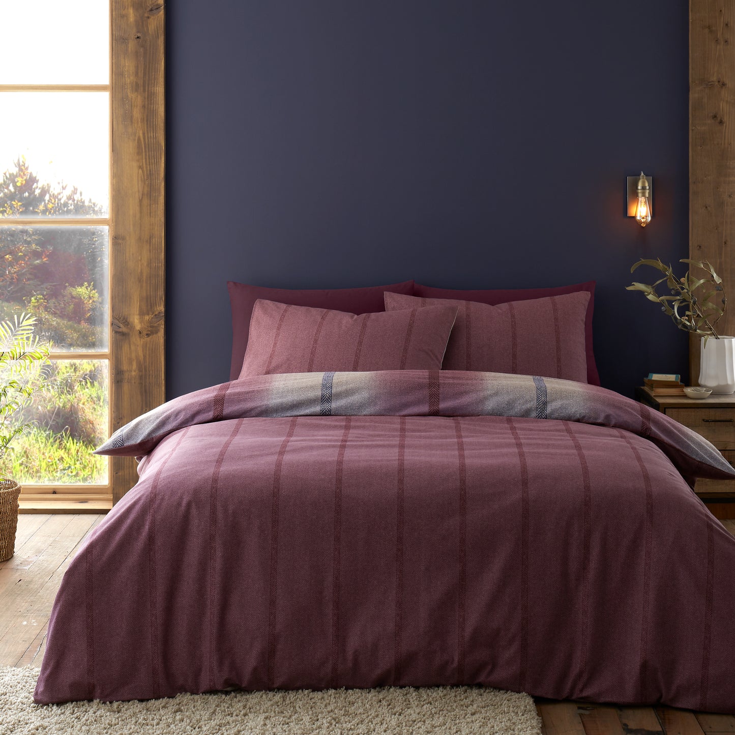 Brushed Melrose Tweed Check Plum Duvet Cover Set by Catherine Lansfield