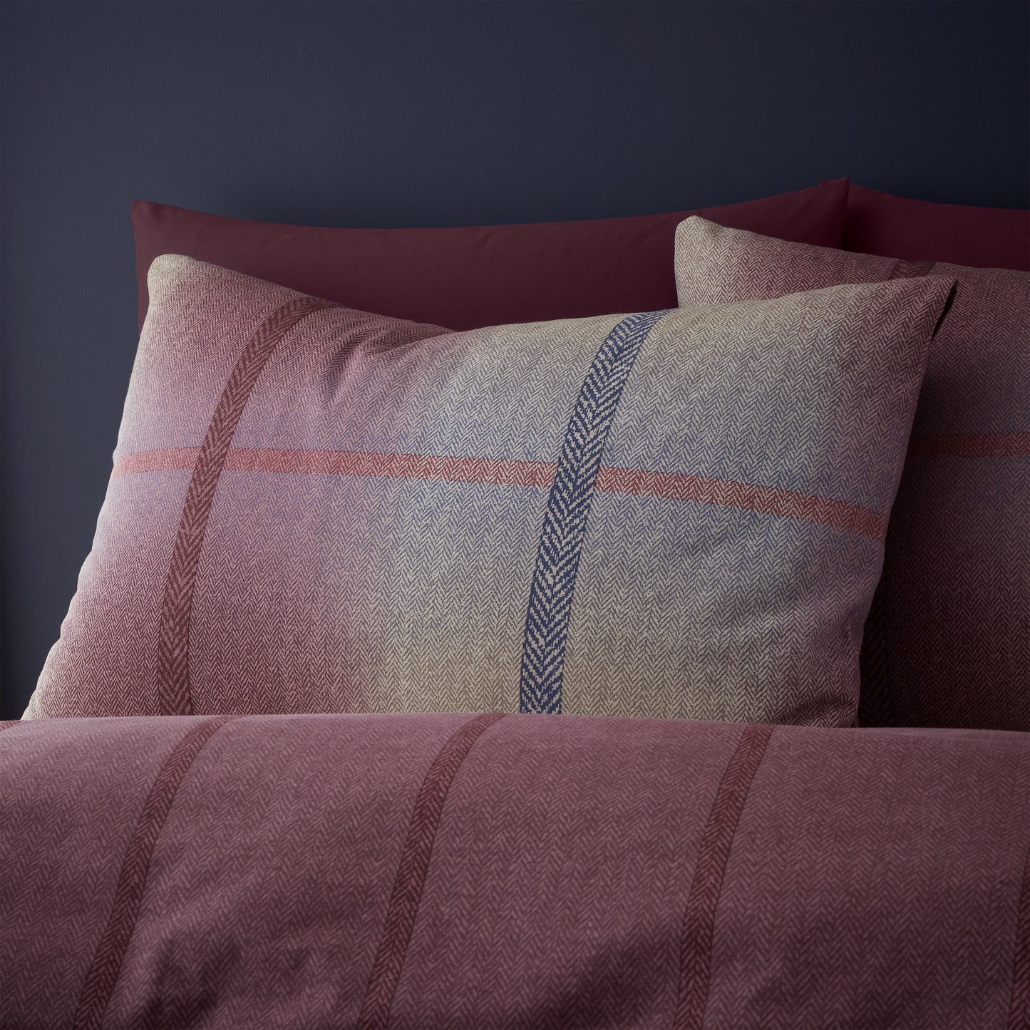 Brushed Melrose Tweed Check Plum Duvet Cover Set by Catherine Lansfield
