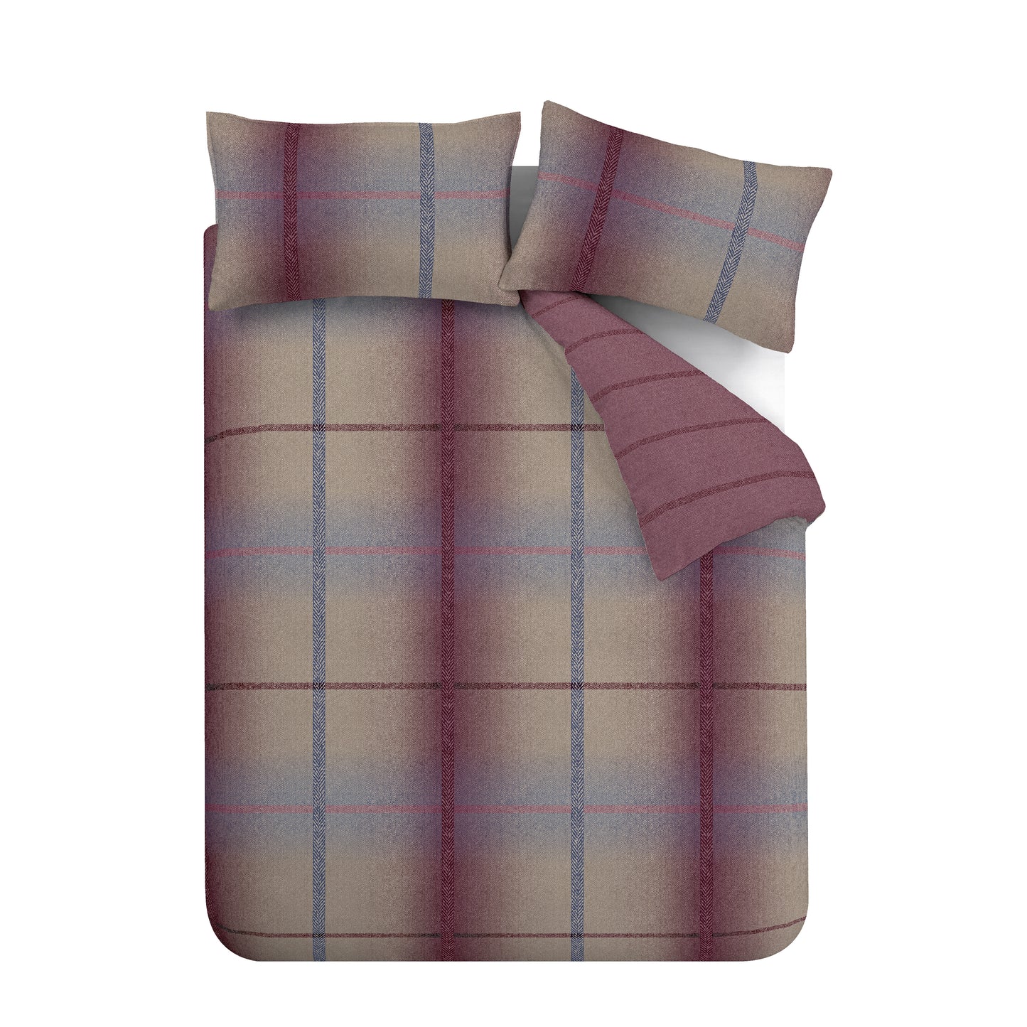Brushed Melrose Tweed Check Plum Duvet Cover Set by Catherine Lansfield