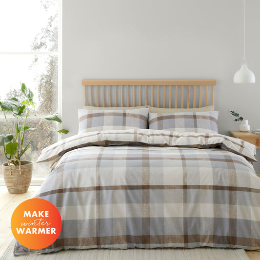 Brushed Check Natural Duvet Cover Set by Catherine Lansfield