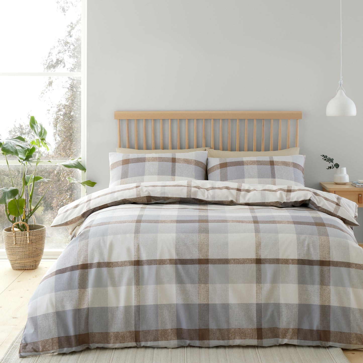 Brushed Check Natural Duvet Cover Set by Catherine Lansfield