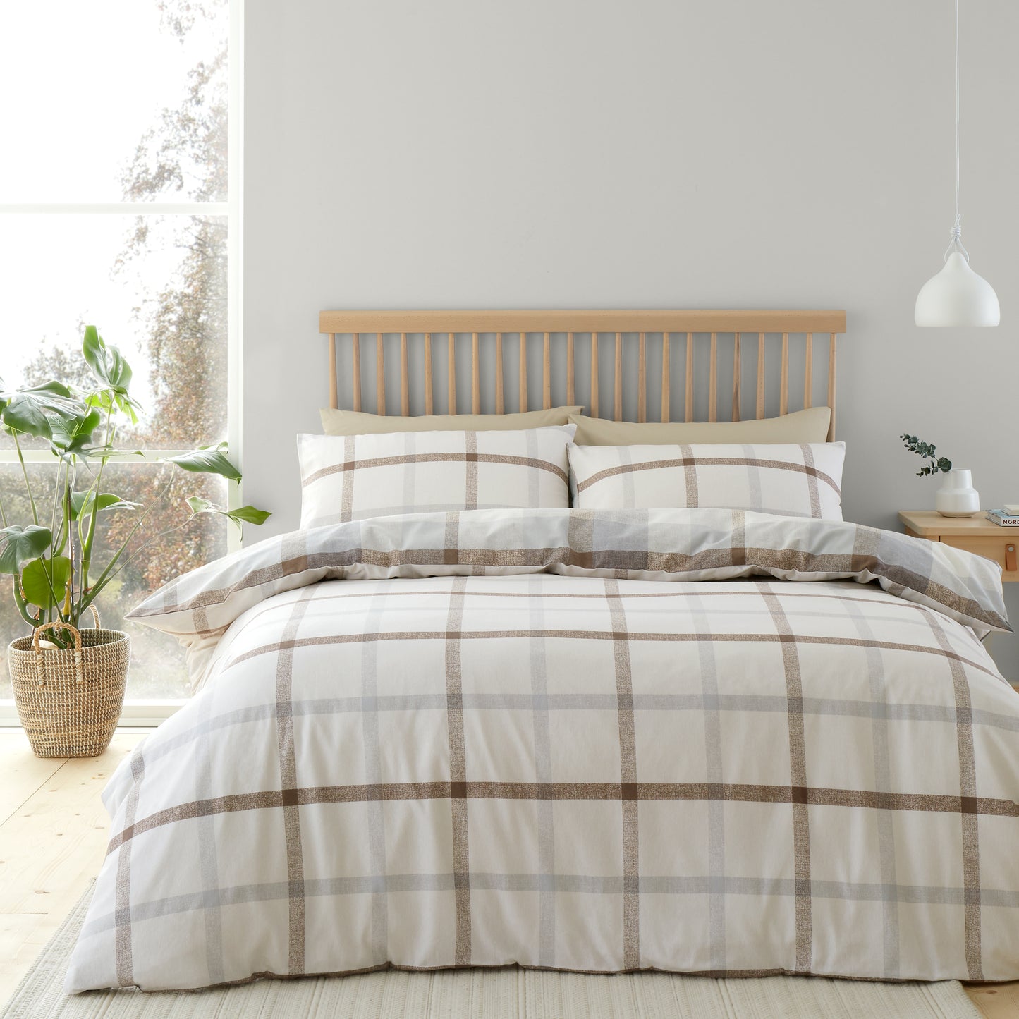 Brushed Check Natural Duvet Cover Set by Catherine Lansfield