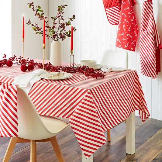 Christmas Candy Cane Table Cloth White Red by Catherine Lansfield