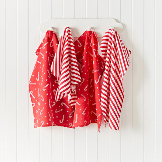 Christmas Candy Cane CottonKitchen Tea Towel Pack of 4 White Red by Catherine Lansfield