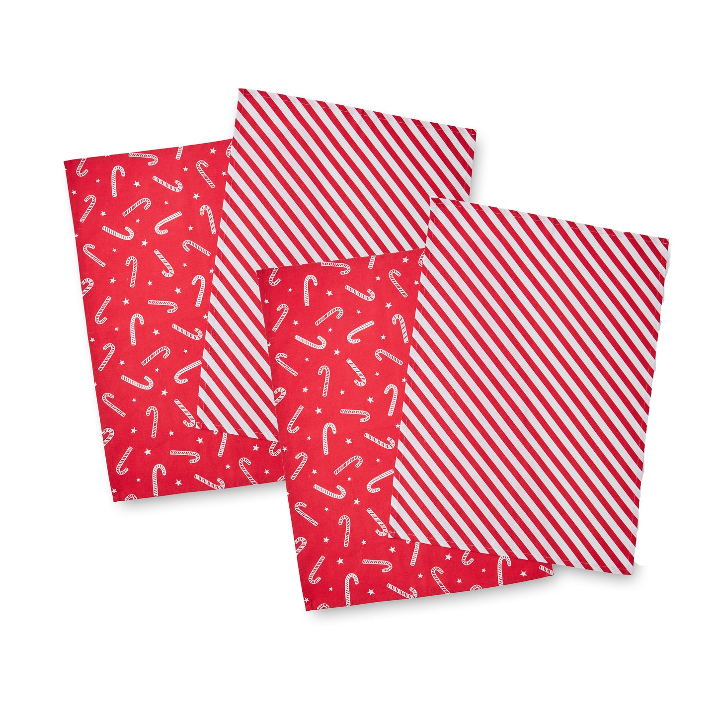 Christmas Candy Cane CottonKitchen Tea Towel Pack of 4 White Red by Catherine Lansfield