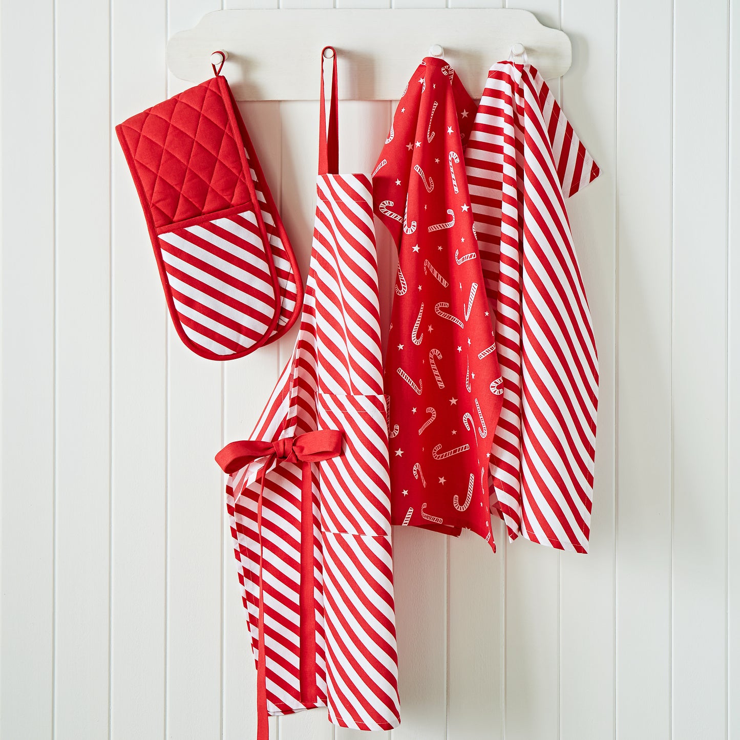 Christmas Candy Cane Cotton Kitchen Adult Apron White Red by Catherine Lansfield