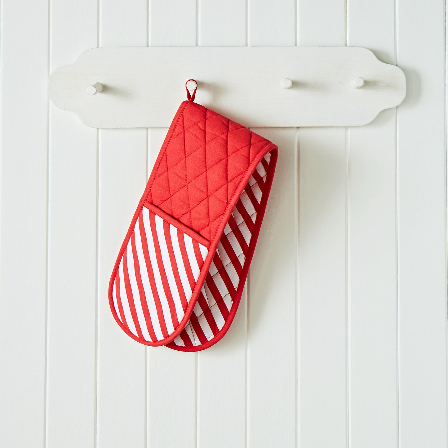 Christmas Candy Cane Cotton Kitchen Double Oven Glove White Red by Catherine Lansfield