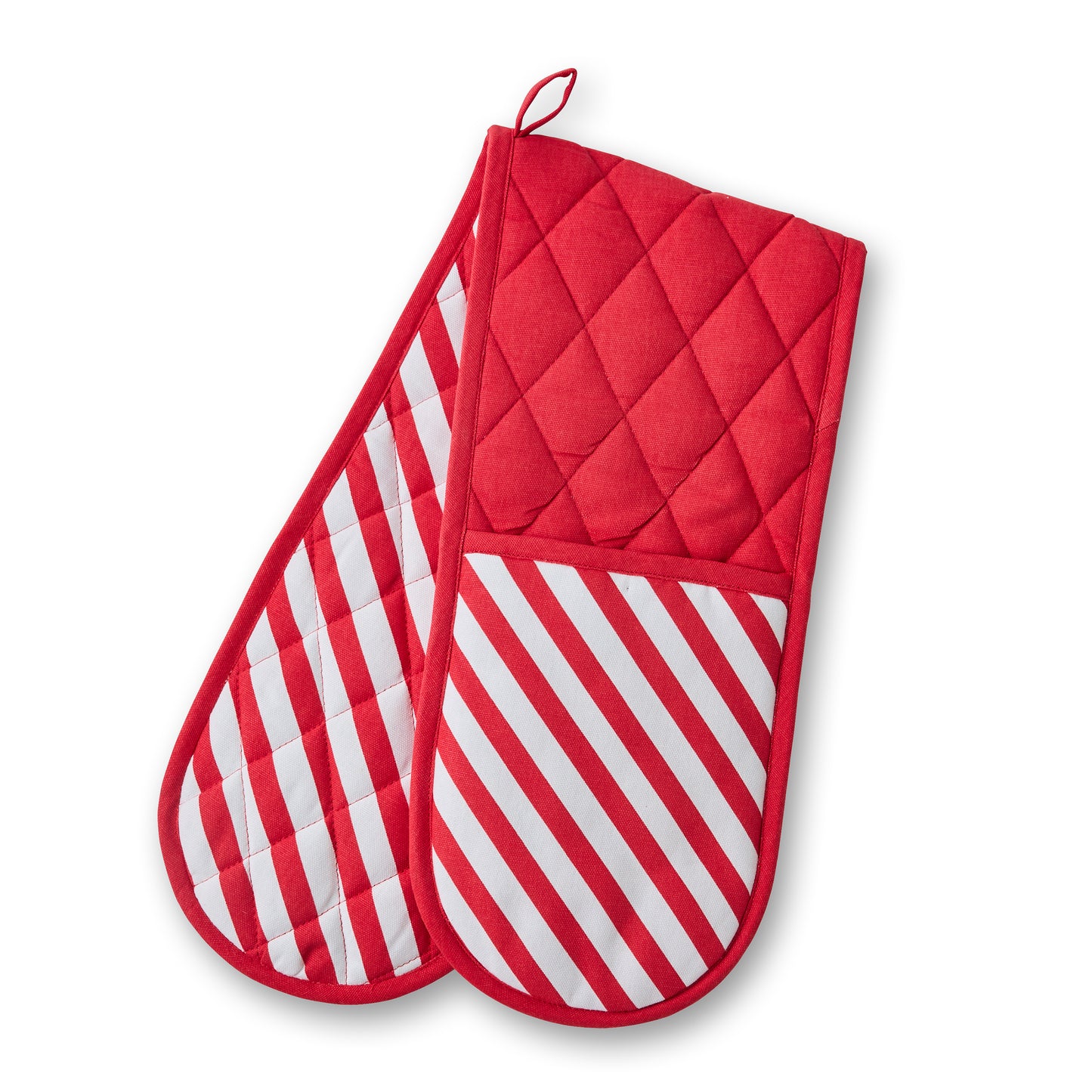 Christmas Candy Cane Cotton Kitchen Double Oven Glove White Red by Catherine Lansfield