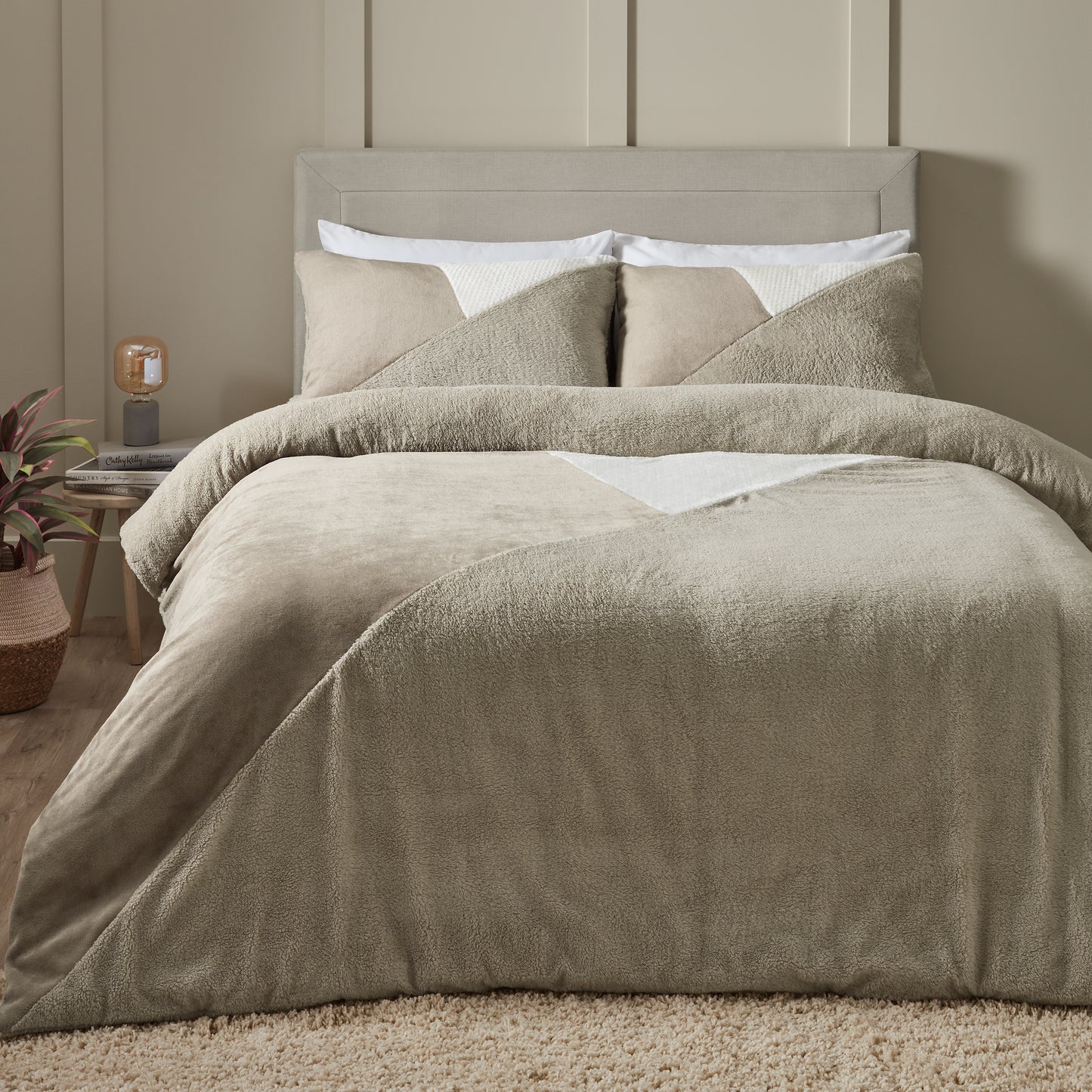 Cosy Larsson Geo Fleece Natural Duvet Cover Set - Catherine Lansfield