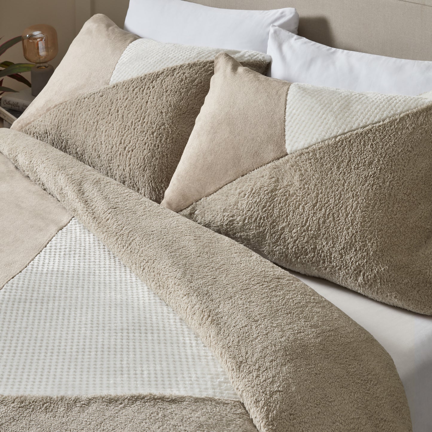 Cosy Larsson Geo Fleece Natural Duvet Cover Set - Catherine Lansfield