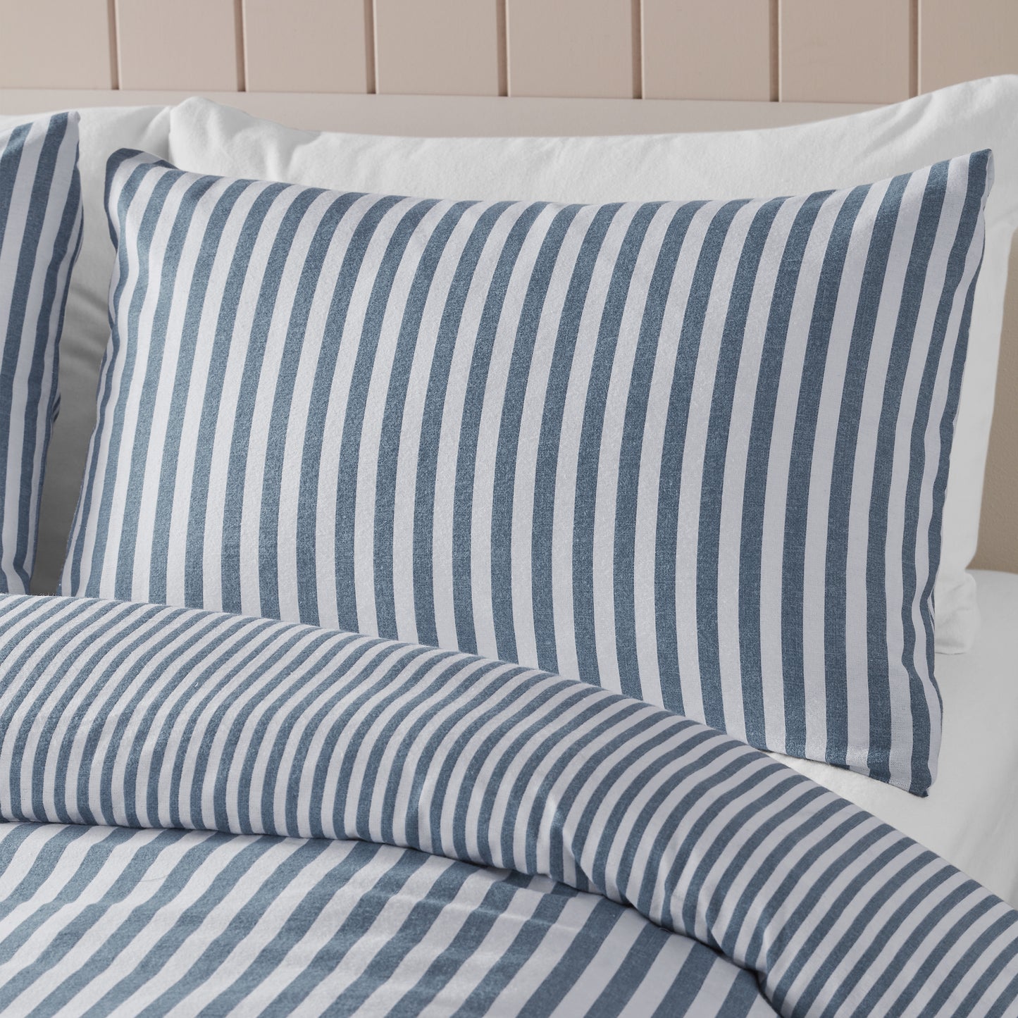 Brushed Stripe Cotton Reversible Duvet Cover Set in Blue by Catherine Lansfield