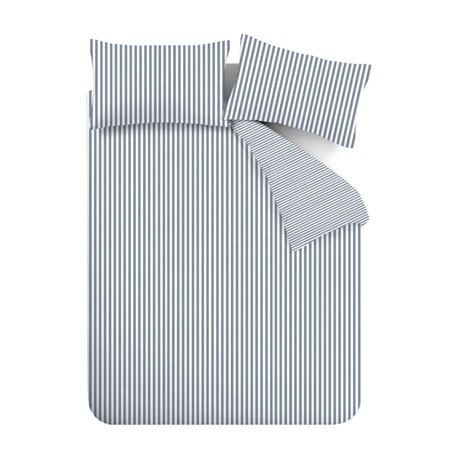 Brushed Stripe Cotton Reversible Duvet Cover Set in Blue by Catherine Lansfield