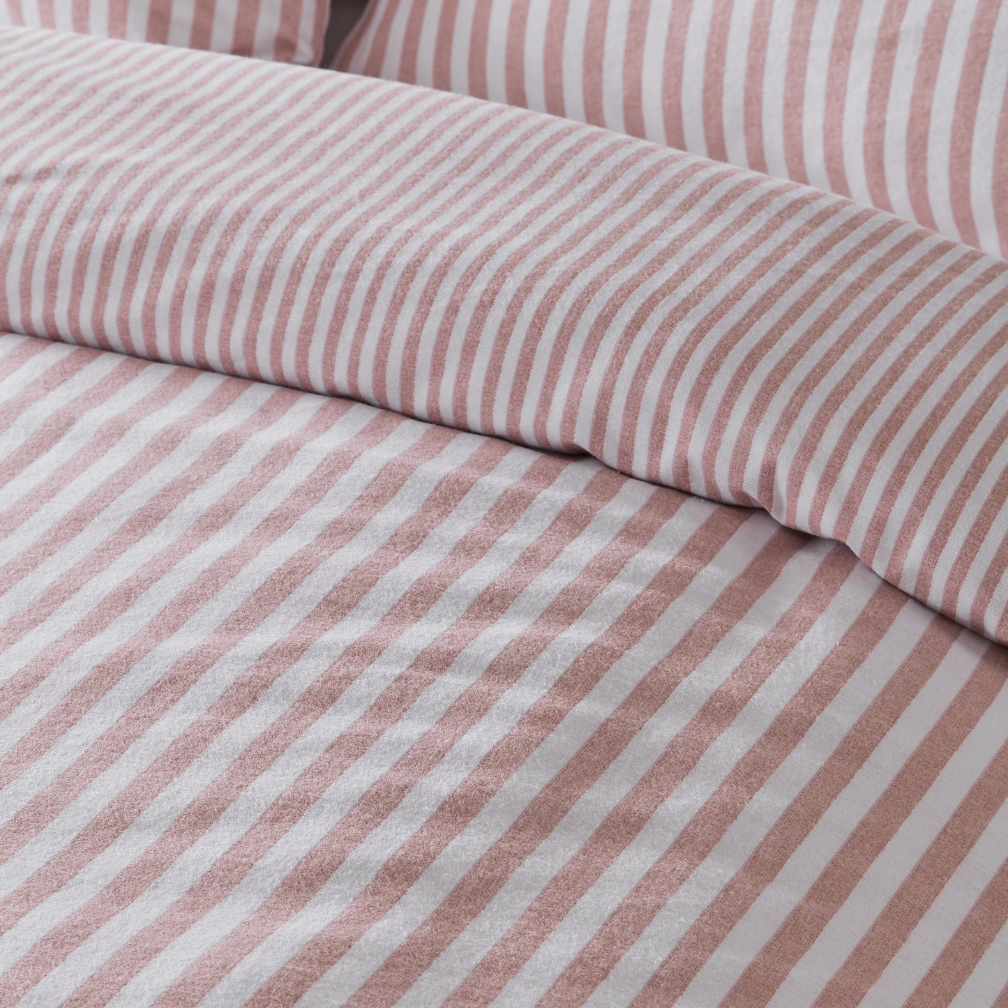 Brushed Stripe Cotton Reversible Duvet Cover Set in Blush Pink by Catherine Lansfield