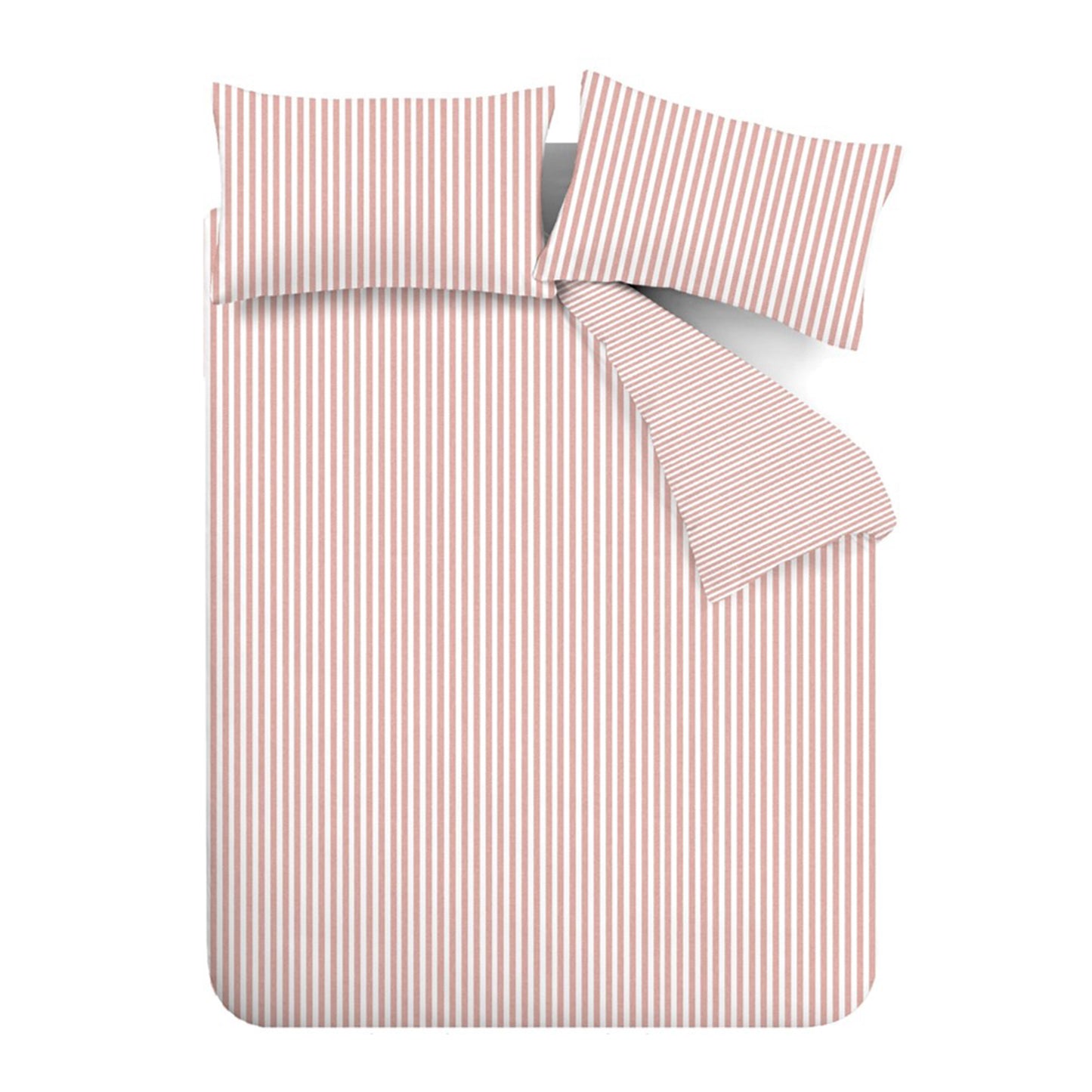 Brushed Stripe Cotton Reversible Duvet Cover Set in Blush Pink by Catherine Lansfield