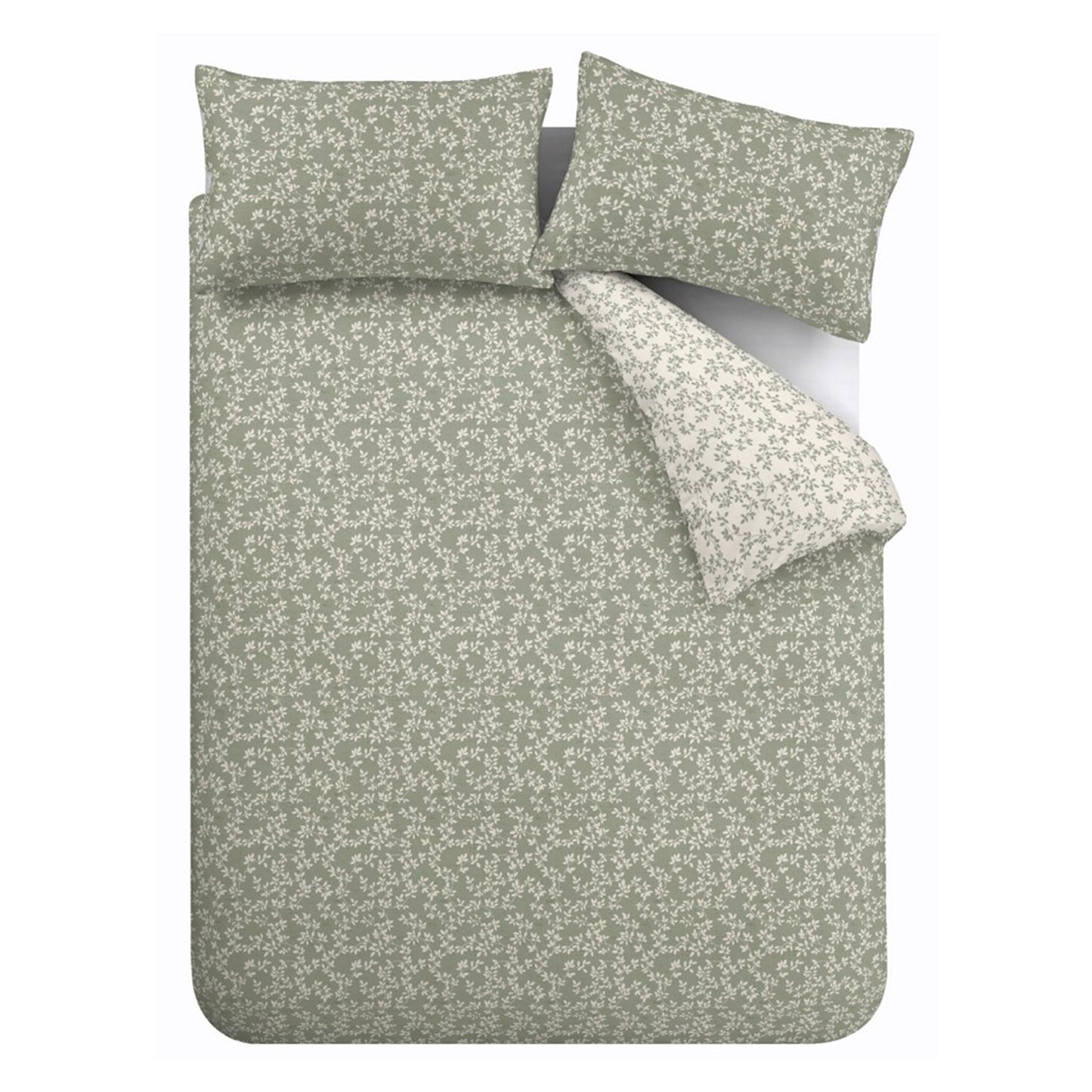 Shadow Leaves 200 Thread Count Cotton Reversible Duvet Cover Set in Green by Bianca