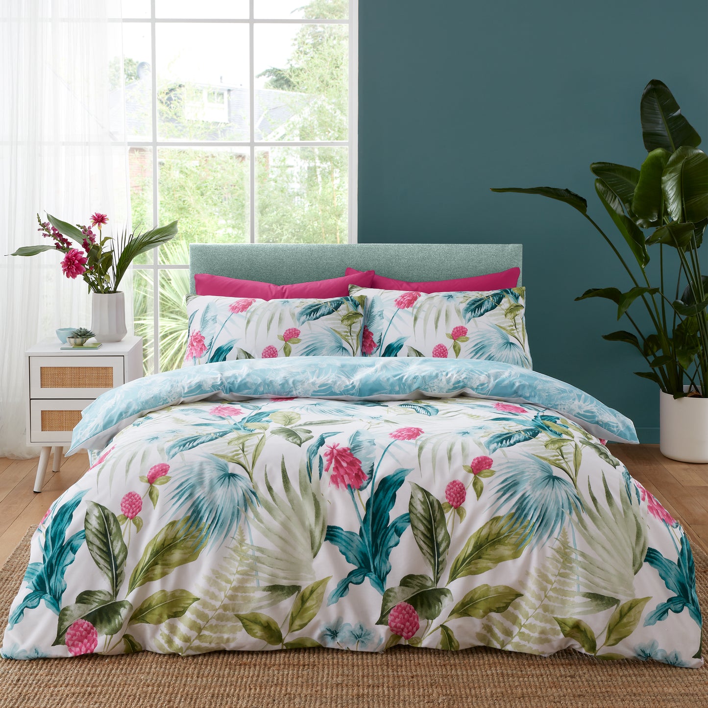 Aruba Tropical Floral Reversible Duvet Cover Set by Catherine Lansfield