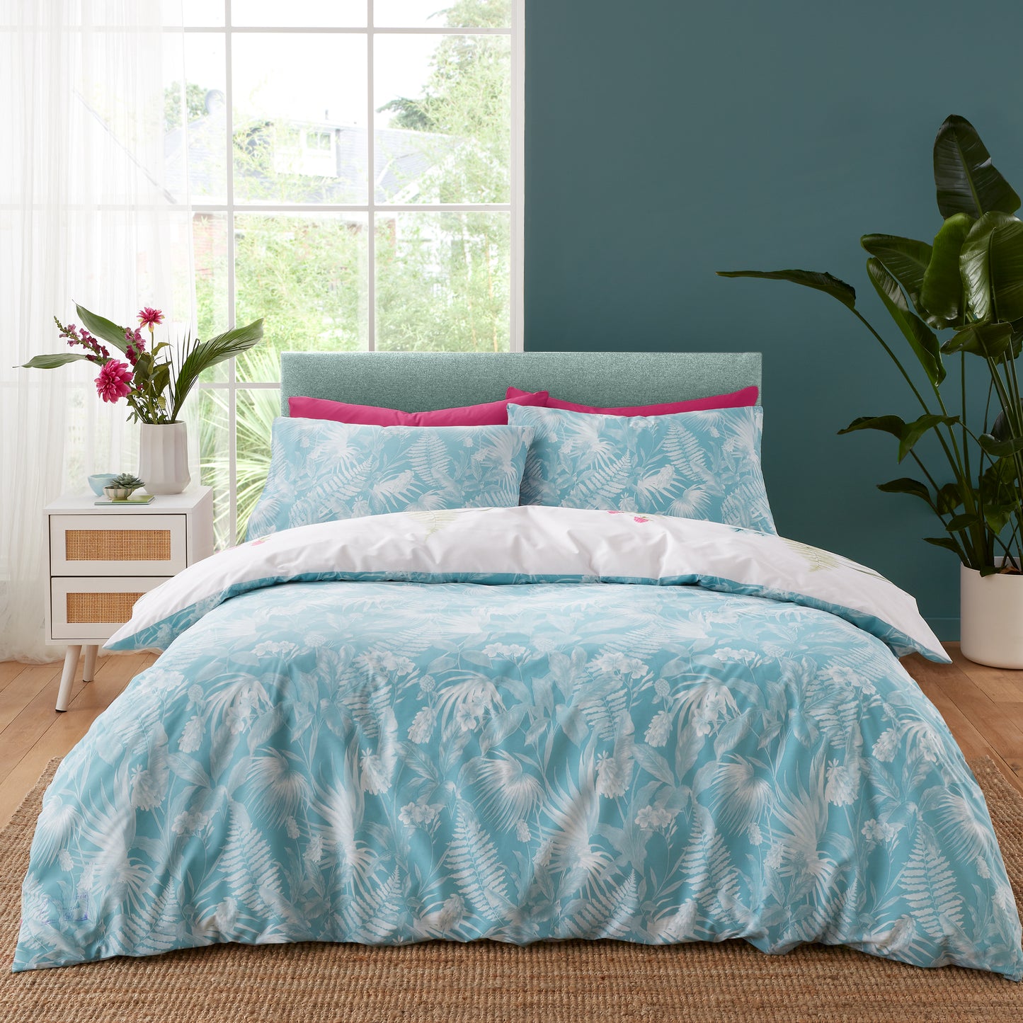 Aruba Tropical Floral Reversible Duvet Cover Set by Catherine Lansfield