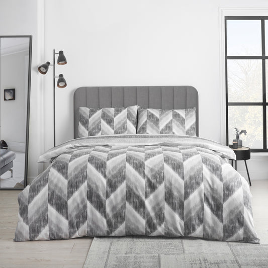 Charcoal Grey Karmari Stripe Reversible Duvet Cover Set by Catherine Lansfield