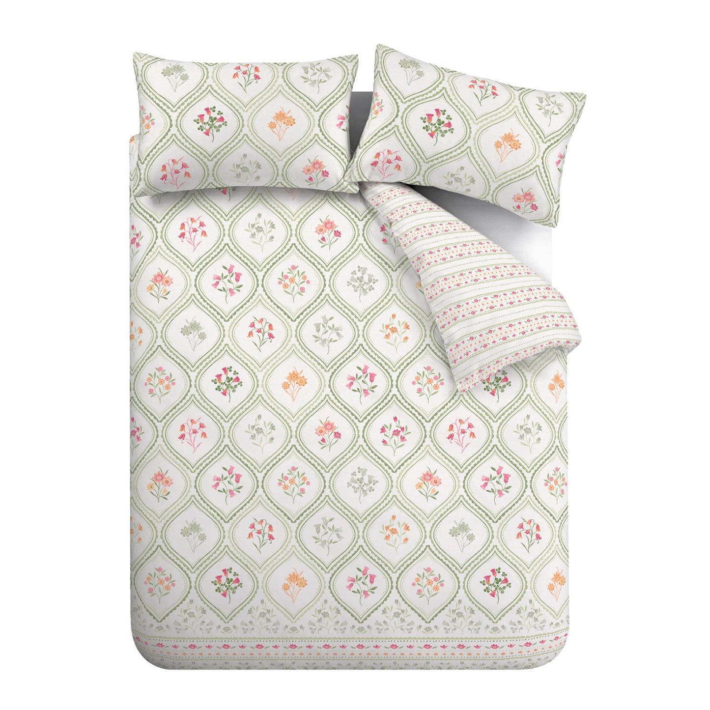 Cameo Floral Reversible Duvet Cover Set in Green by Catherine Lansfield