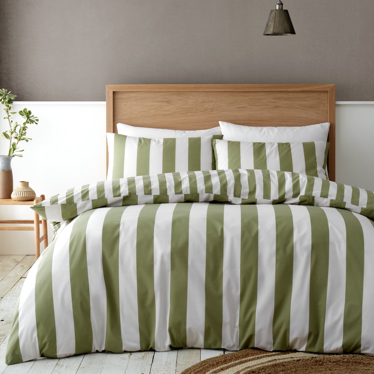 Cove Stripe Reversible Duvet Cover Set in Green by Catherine Lansfield