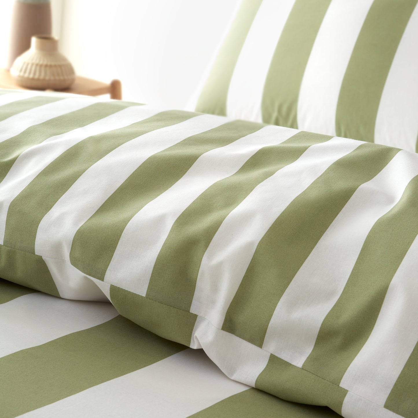 Cove Stripe Reversible Duvet Cover Set in Green by Catherine Lansfield