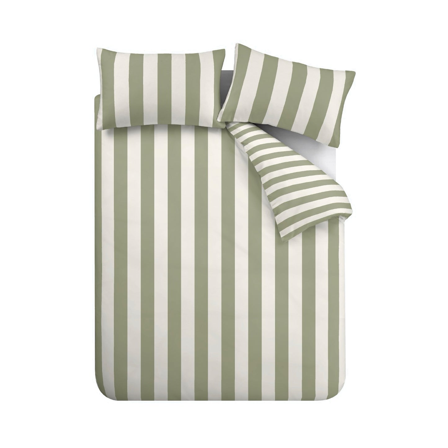 Cove Stripe Reversible Duvet Cover Set in Green by Catherine Lansfield