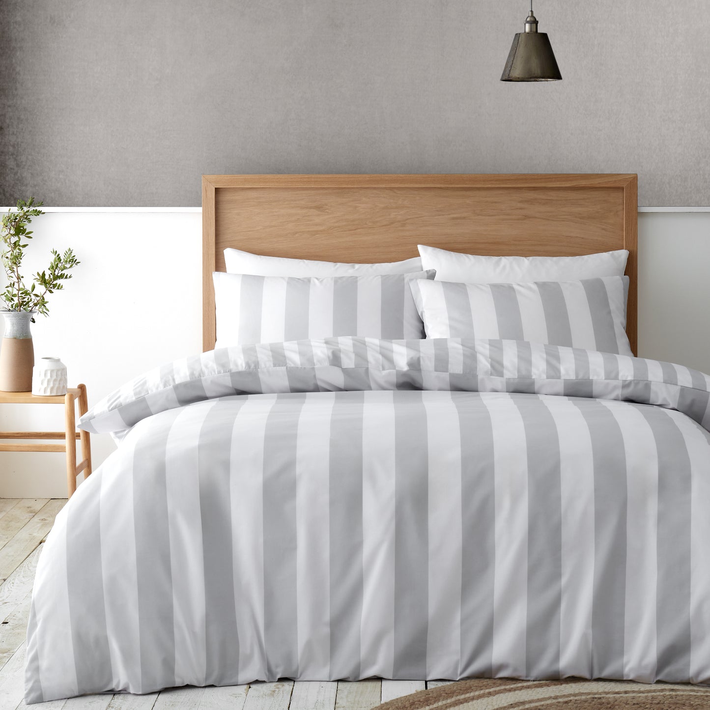 Cove Stripe Reversible Duvet Cover Set in Silver by Catherine Lansfield