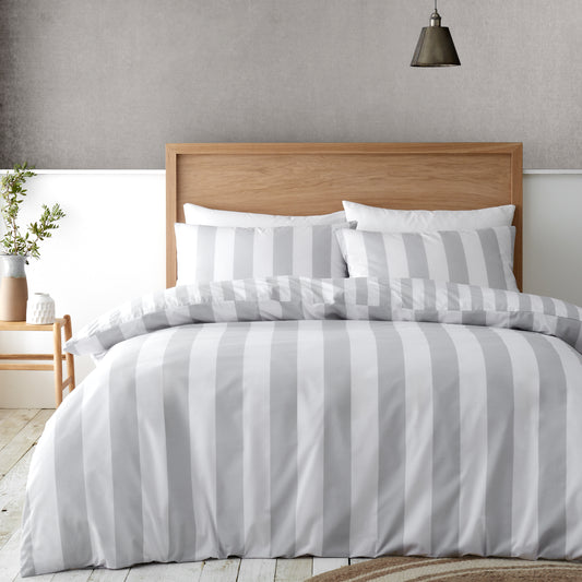 Cove Stripe Reversible Duvet Cover Set in Silver by Catherine Lansfield