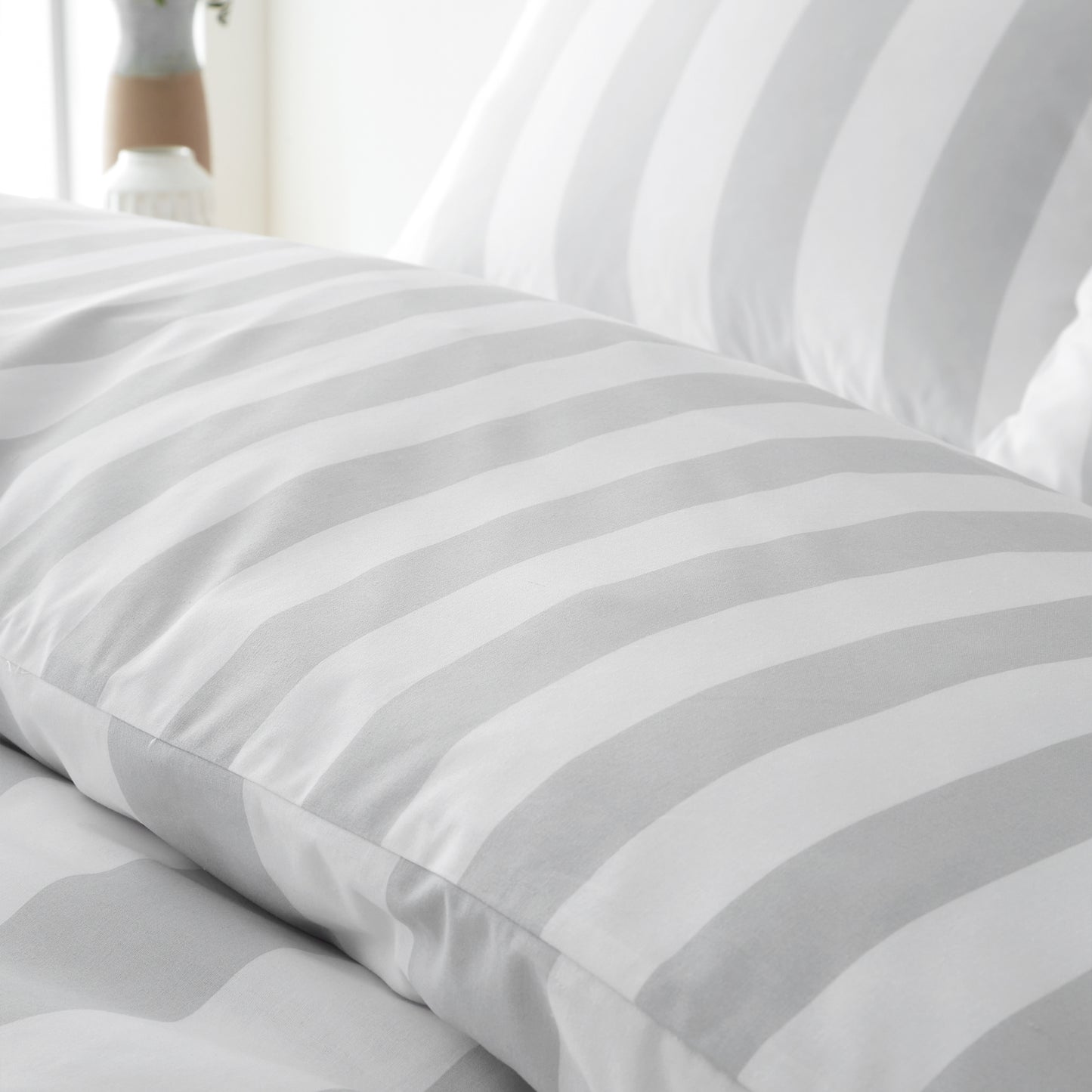 Cove Stripe Reversible Duvet Cover Set in Silver by Catherine Lansfield