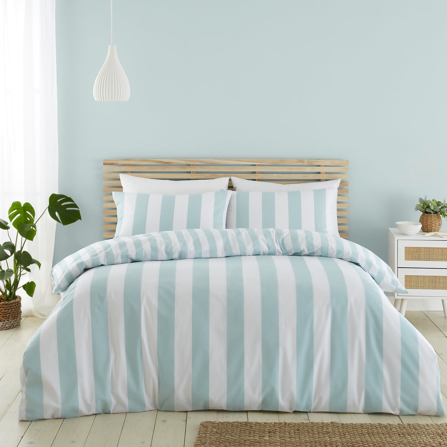 Cove Stripe Reversible Duvet Cover Set in Duck Egg by Catherine Lansfield