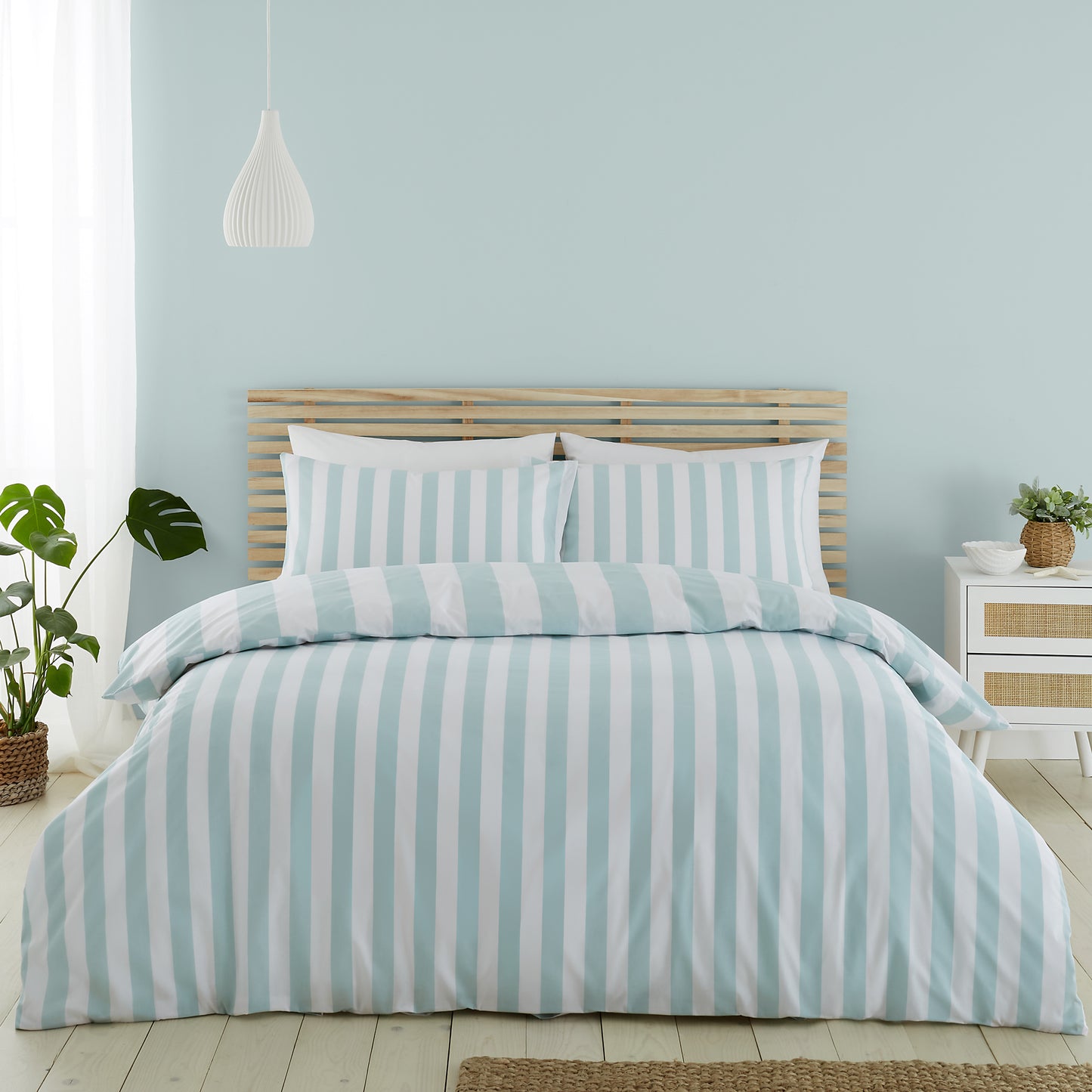 Cove Stripe Reversible Duvet Cover Set in Duck Egg by Catherine Lansfield