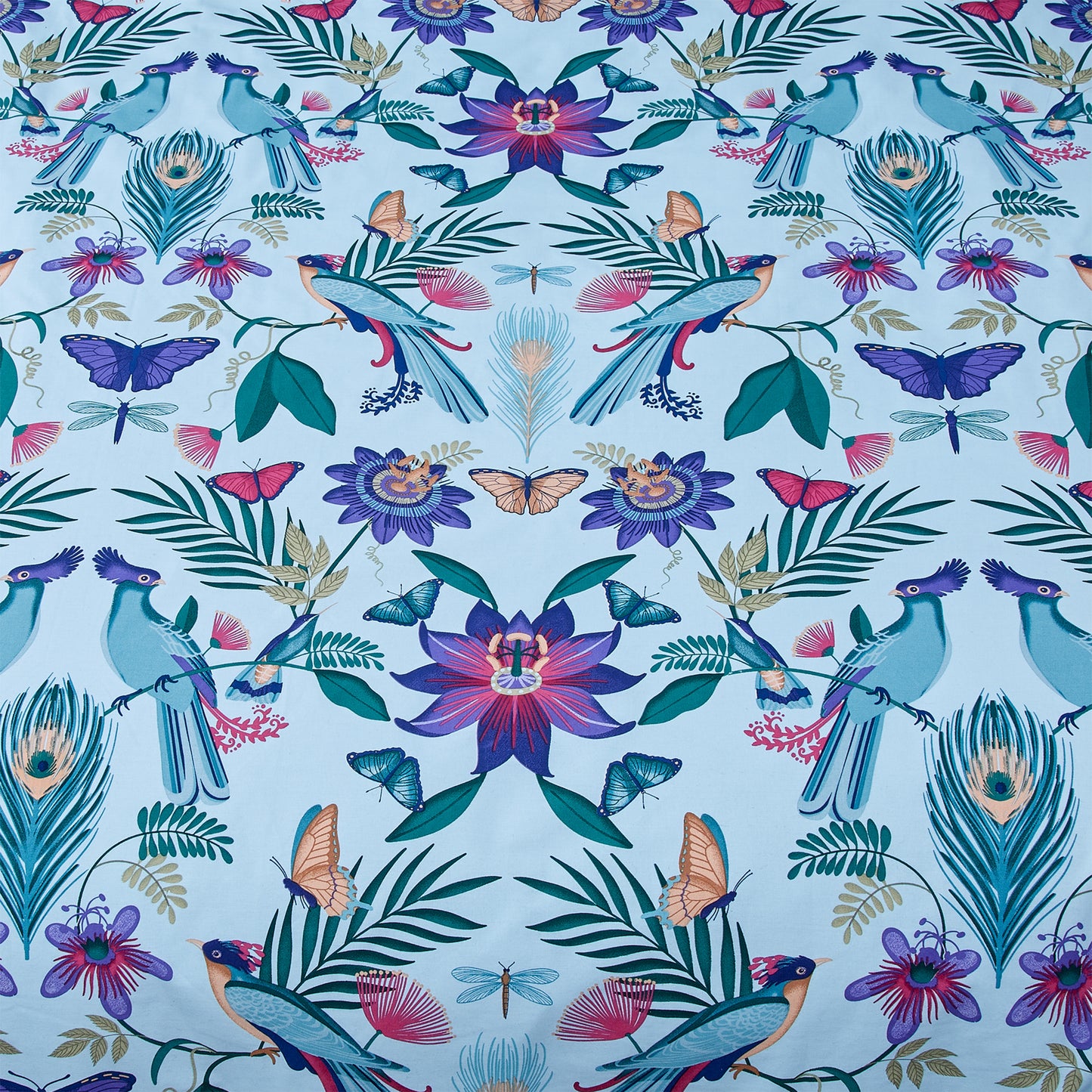 Mya Tropical Reversible Duvet Cover Set in Duck Egg Blue by Catherine Lansfield