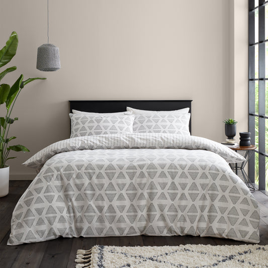 Tufted Print Geo Reversible Duvet Cover Set in Natural by Catherine Lansfield