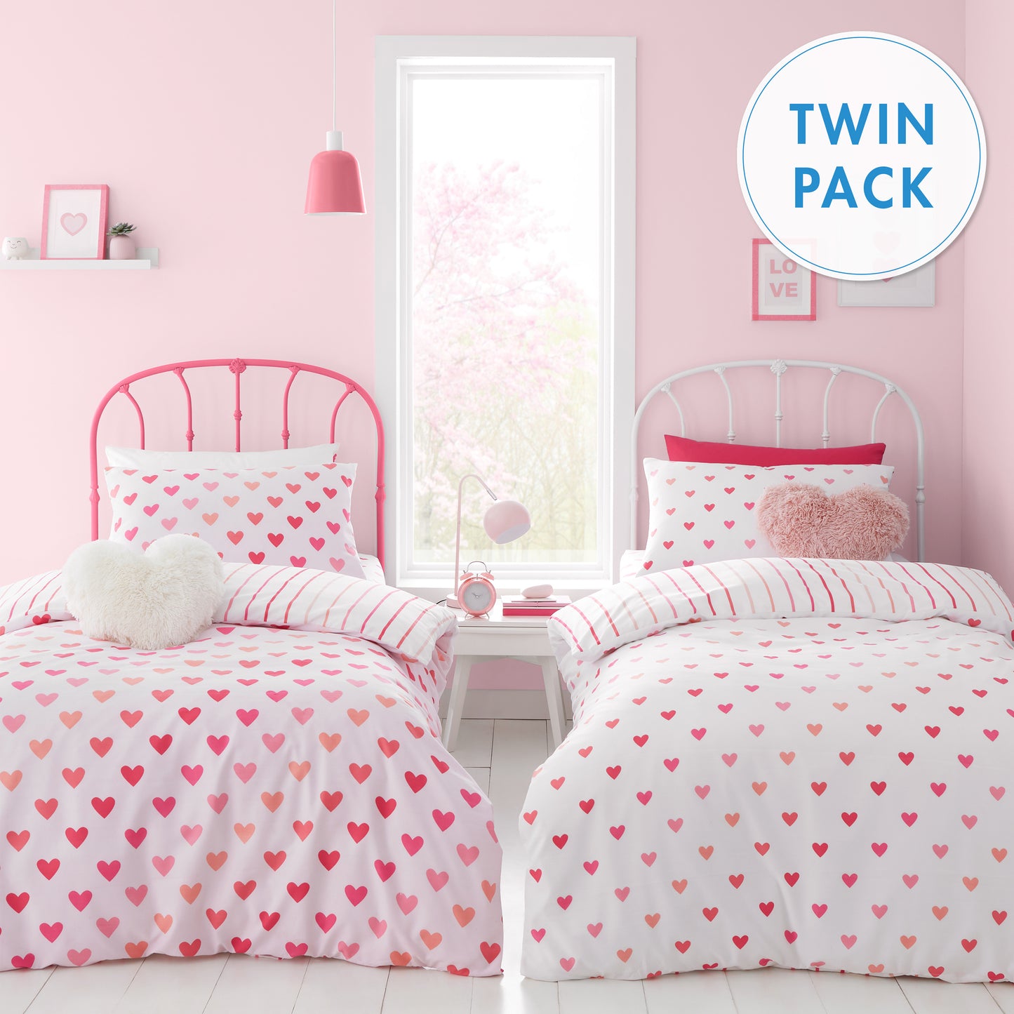 So Soft Hearts and Stripes Duvet Cover Set - Twin Pack by Catherine Lansfield Kids