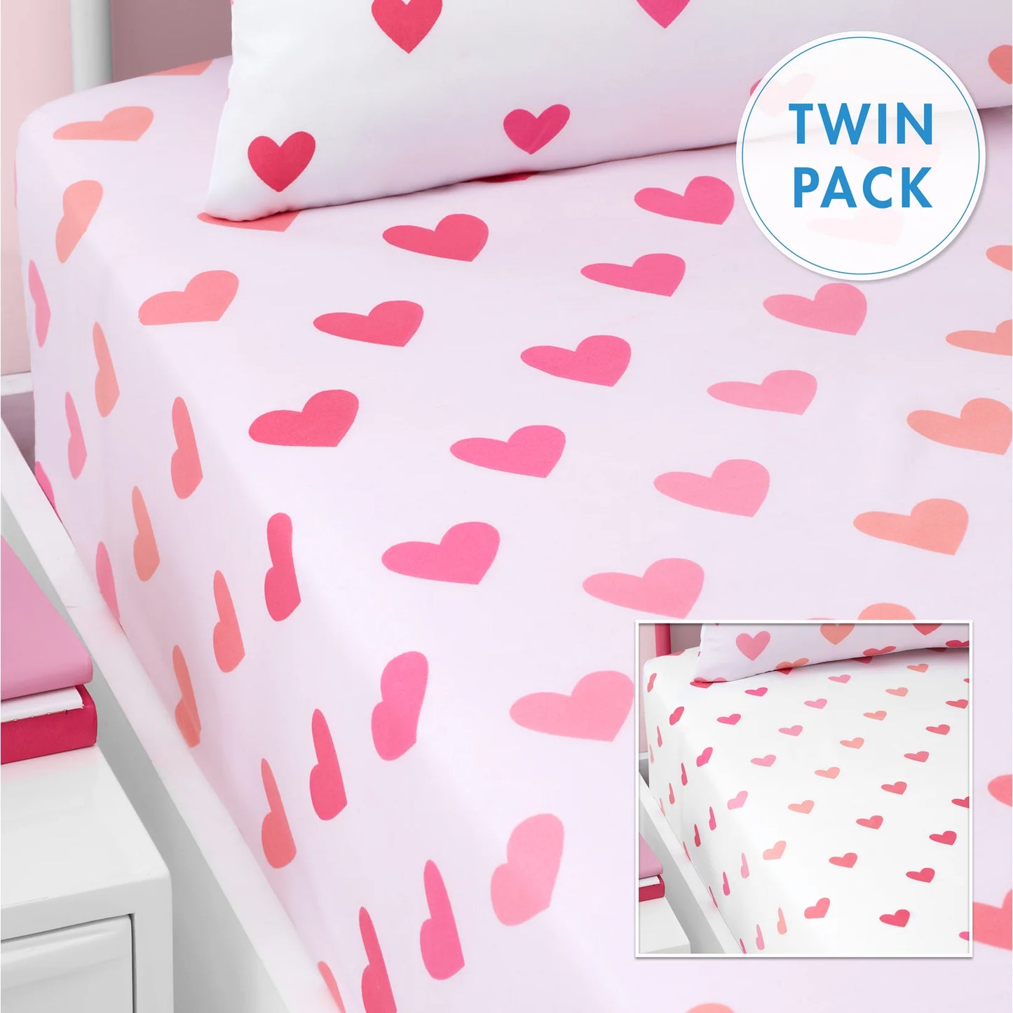 Hearts & Stripes Fitted Sheet Twin Pack by Catherine Lansfield Kids