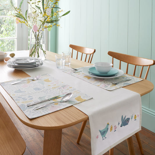 Cottage Friends Cotton Embroidered Dining Table Runner in Natural by Catherine Lansfield