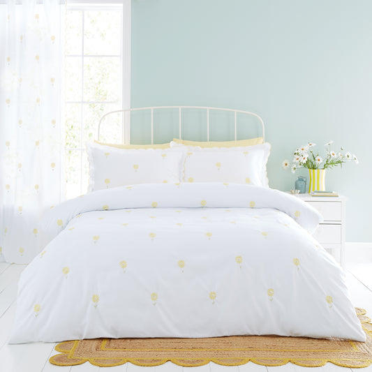 Lorna Embroidered Daisy Duvet Cover Set by Catherine Lansfield