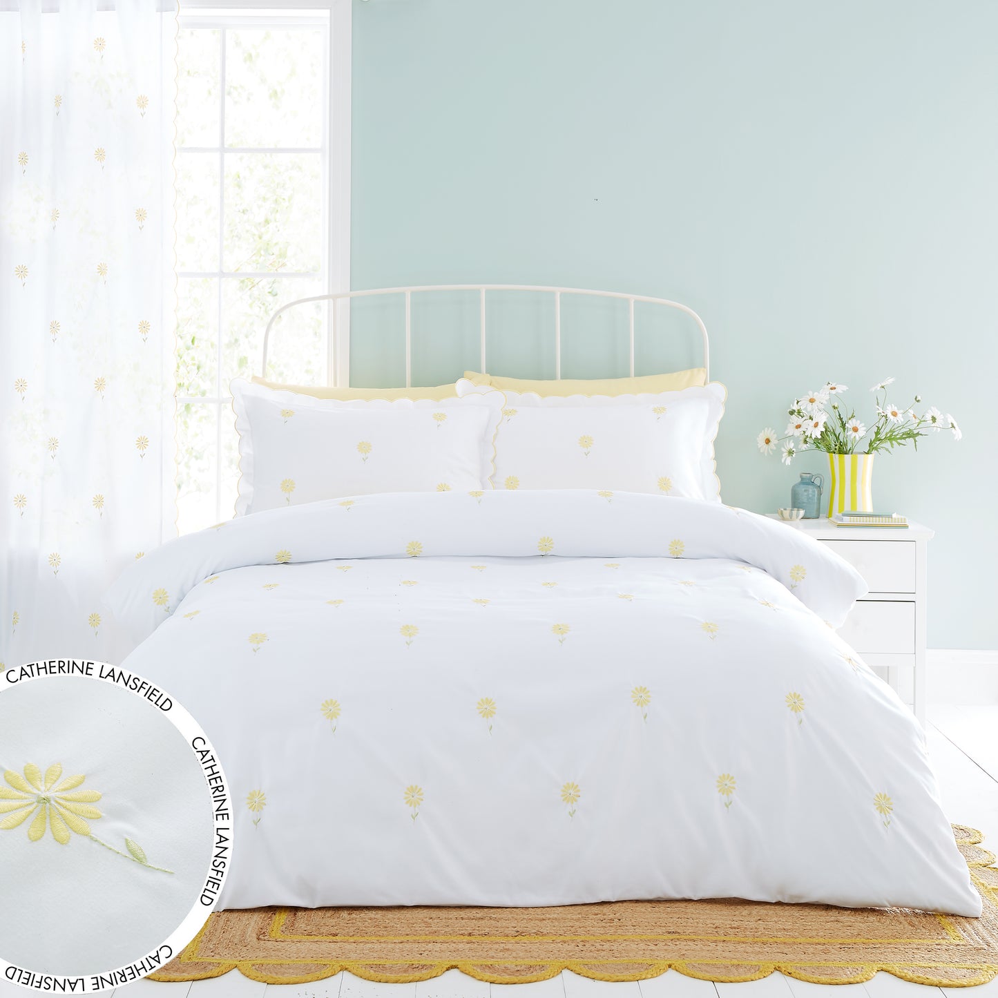 Lorna Embroidered Daisy Duvet Cover Set by Catherine Lansfield