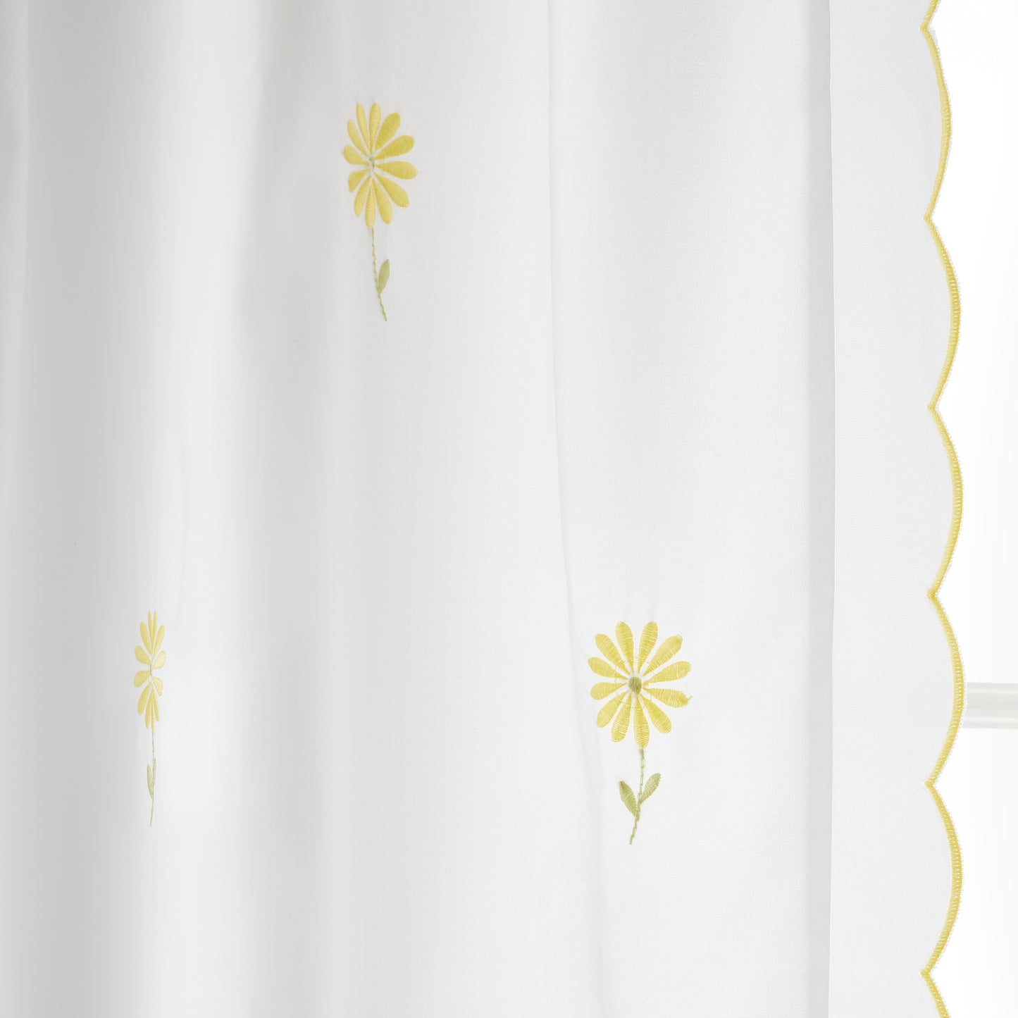 Lorna Embroidered Daisy Slot Top Voile Curtain Panel in White