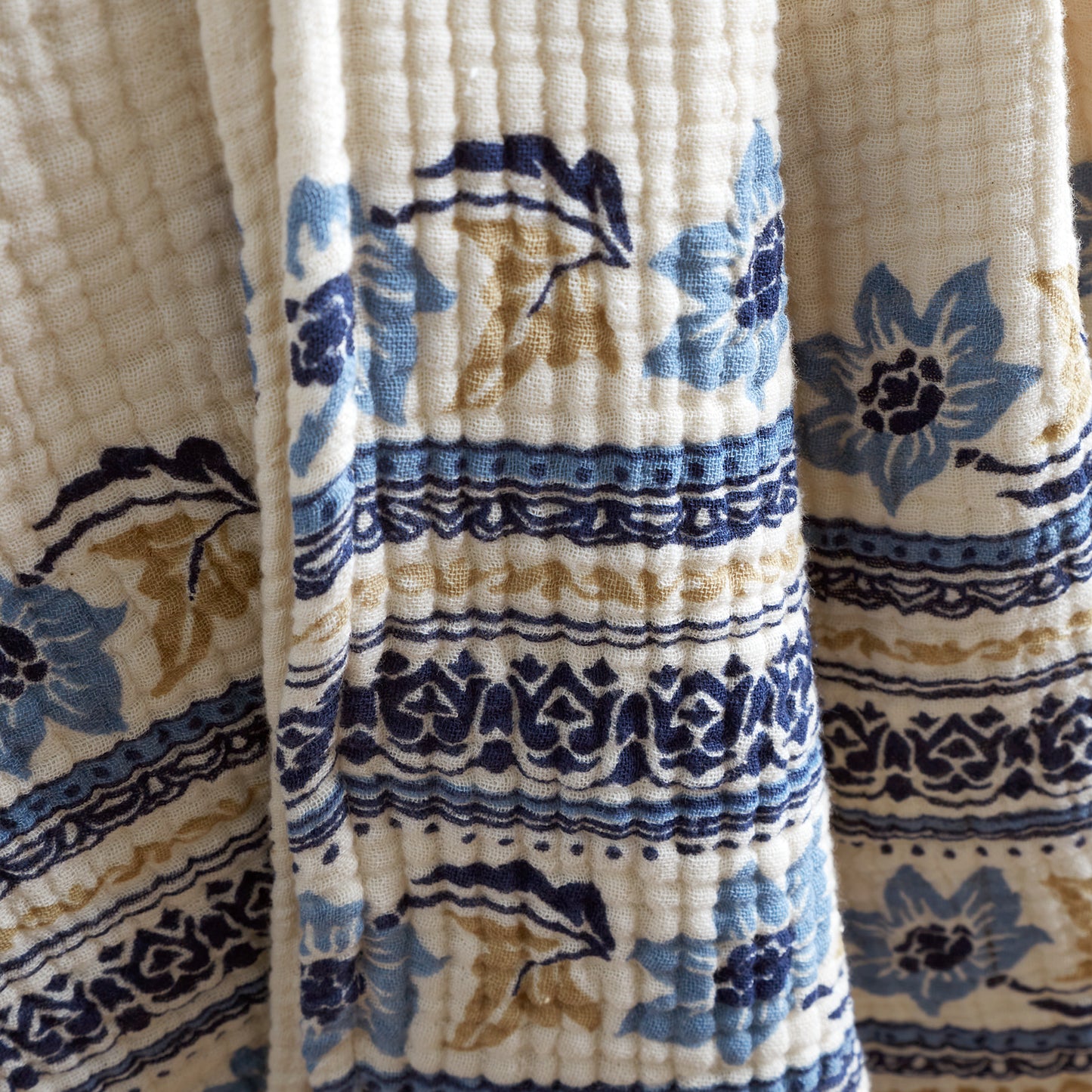 Ines Matelasse Throw by Pineapple Elephant in Blue and Ochre