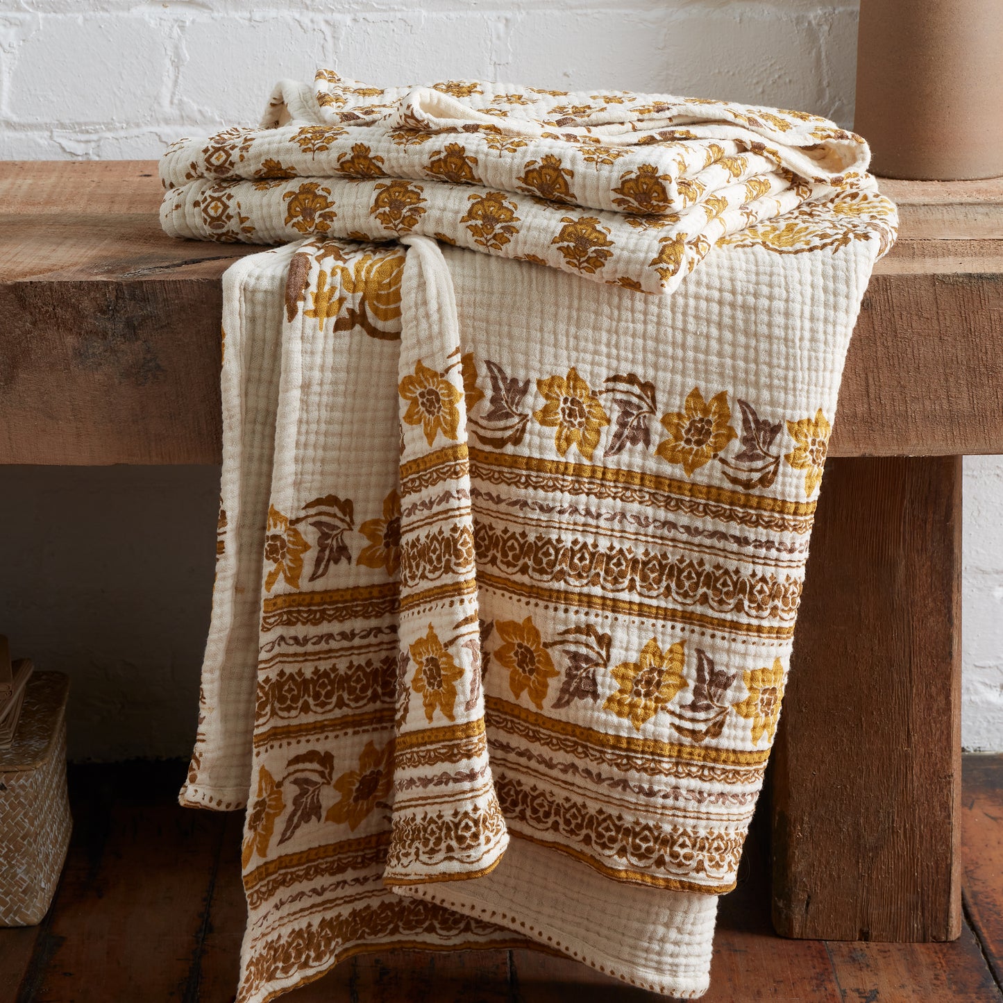 Ines Matelasse Throw by Pineapple Elephant in Blue and Ochre