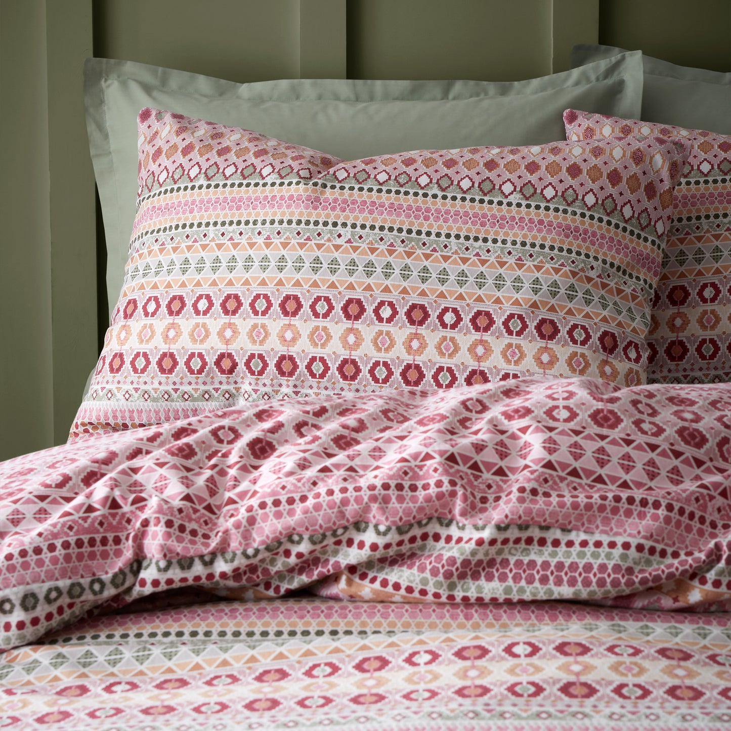 Brushed Cotton Fair isle Reversible Duvet Cover Set in Red by Catherine Lansfield