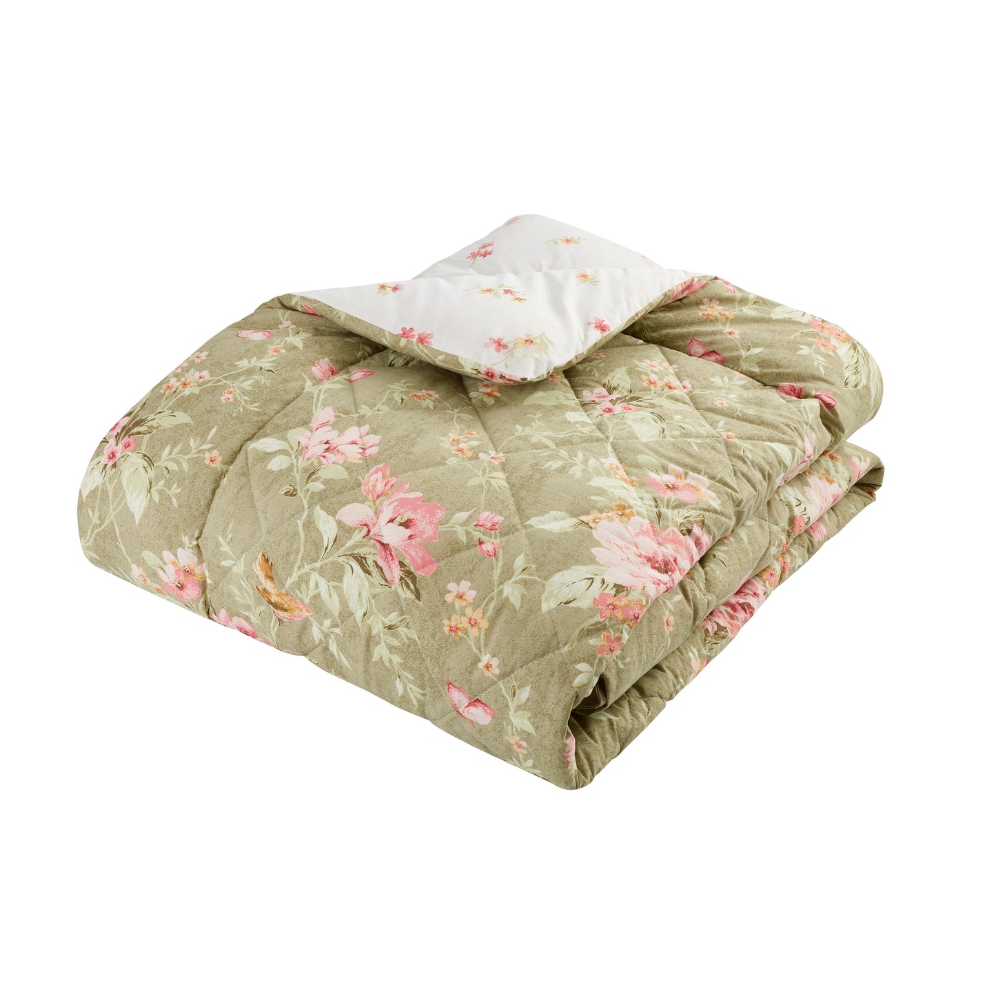 3.5 Tog Penelope Floral Reversible 200x200cm Eiderdown Bedspread in Green - Bridgerton By Catherine Lansfield