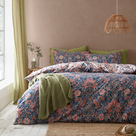 Keera Floral Reversible Duvet Cover Set in Navy Blue by Pineapple Elephant