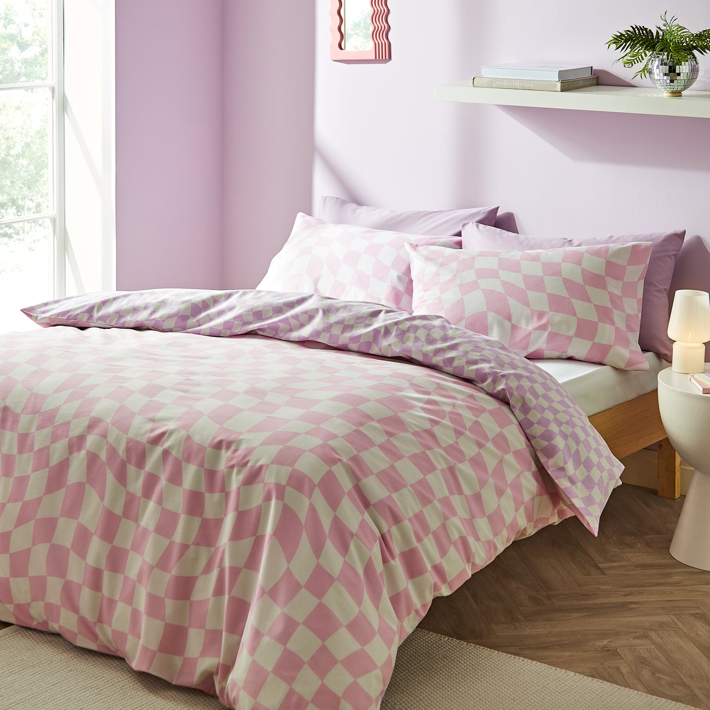 Pink Checkerboard Wave Duvet Cover Set by Sassy B