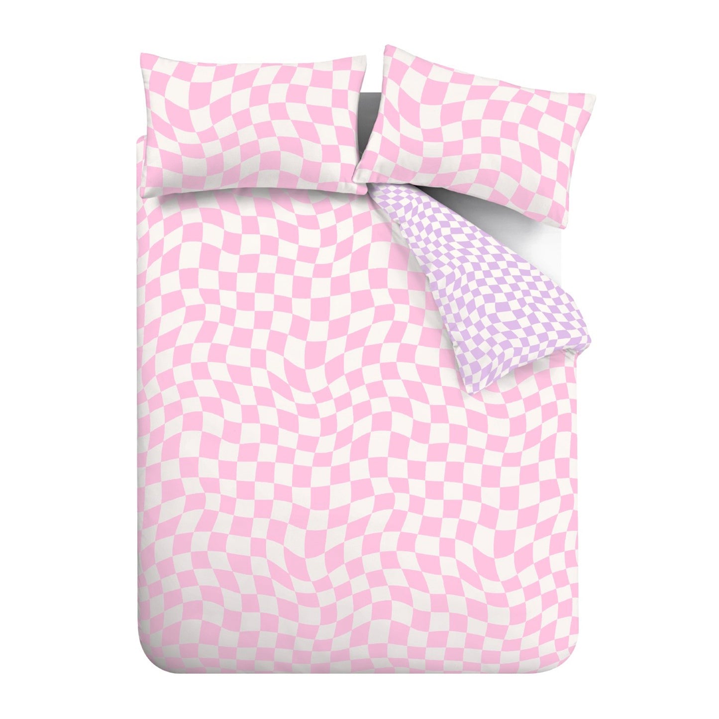 Pink Checkerboard Wave Duvet Cover Set by Sassy B